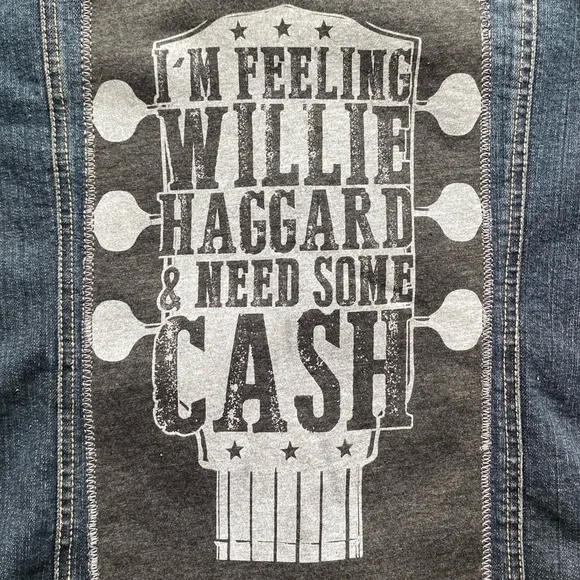Custom Upcycled Lee Brand Denim Jacket W/ Embroidered Country Music Guitar Patch - Picture 2 of 16